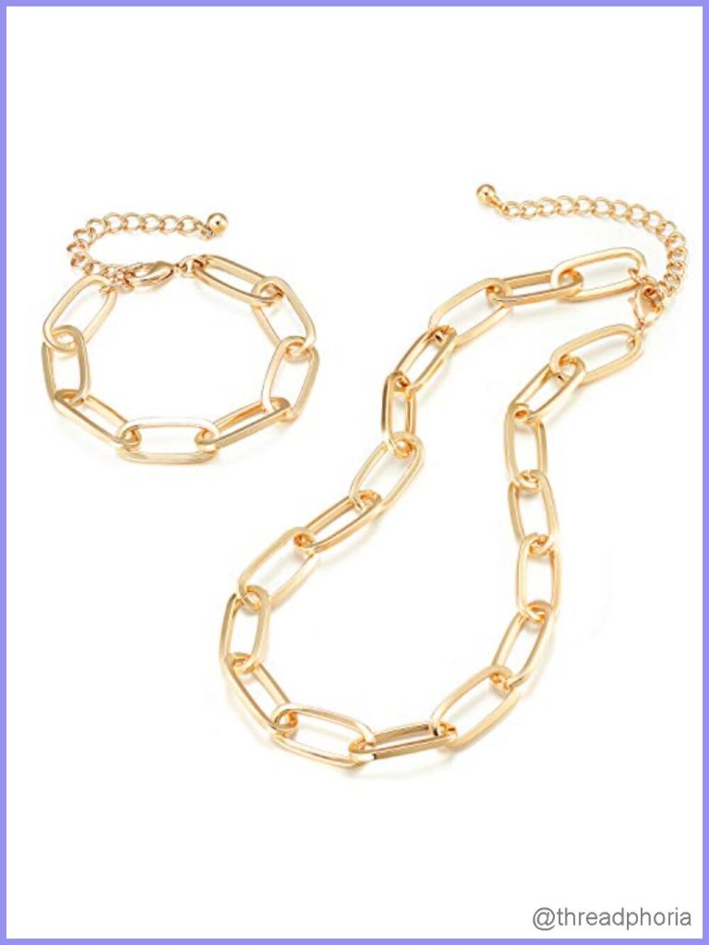 Chunky Gold Plated Necklace and Bracelet Set for Women Paperclip Chain